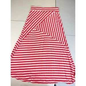 Brat Star Maxi Skirt Red White Striped Tiered High Waist Casual Size L